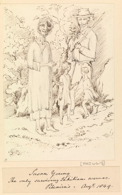 スーザン・ヤング、生存する唯一のタヒチ人女性、ピトケアン［島］、1849年8月 作： Admiral Sir Edward Gennys Fanshawe