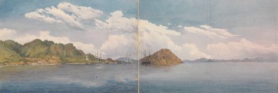 タボガ、パナマ湾-ペリコの島々、遠くにパナマの丘など、1850年3月（水彩画） 作： Admiral Sir Edward Gennys Fanshawe