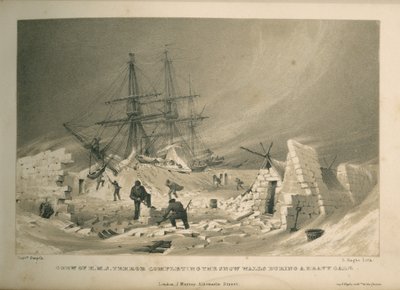強風の中、雪壁を完成させるH.M.S.テラーの乗組員たち 作： Admiral William Henry Smyth