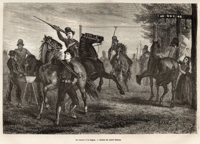 ニユーランドのリングまでのレースでは、若い騎手たちが競い合い、木の槍を武器に、リングを吊り下げられているガントリーから取り外すと、馬は疾走し、最も不器用な人には、近くの看板に木のスプーンも吊り下げられていて、これを使うと 作： Adolf Alexander Dillens