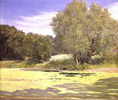 池を離れる漁師 作： Adolf Alfred Larsen
