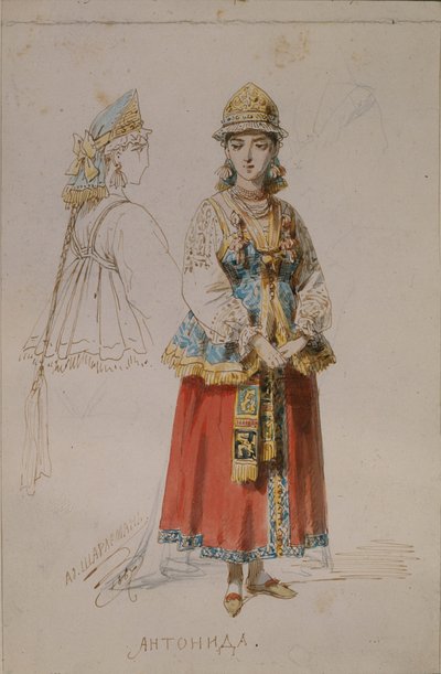 オペラの衣装デザイン、M。グリンカ作「皇帝の暮らし」、1867年 作： Adolf Charlemagne