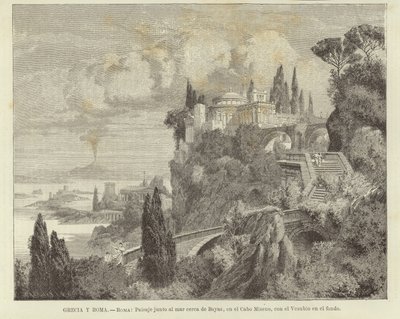 ギリシャとローマ-ローマ：ヴェスヴィオ山を背景にした、ミゼノ岬の海辺の風景。 作： Adolf Closs