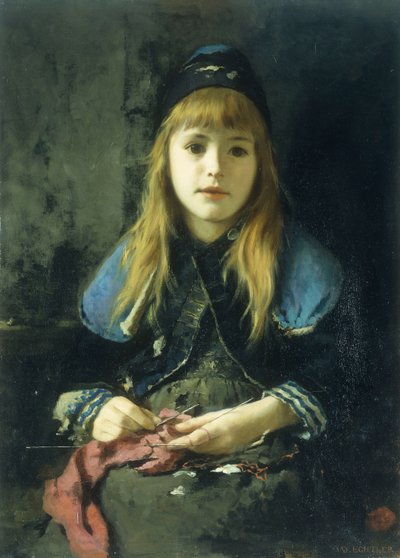 編み物をする若い女の子 作： Adolf Echtler