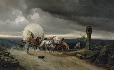 馬が丘をカートを引く、1856年 作： Adolf Friedrich