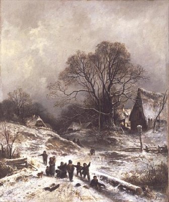 雪の中で遊ぶ子供たち 作： Adolf Heinrich Lier