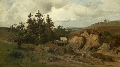 木製の橋のある風景します。 1858 作： Adolf Kosárek