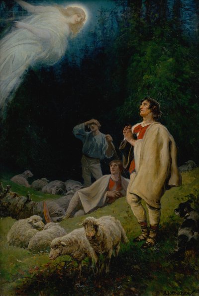 羊飼いへの受胎告知、1880年。 作： Adolf Liebscher