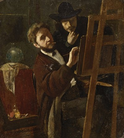 イーゼルでのオーバーレンダーとカール・ハイダー 作： Adolf Oberländer