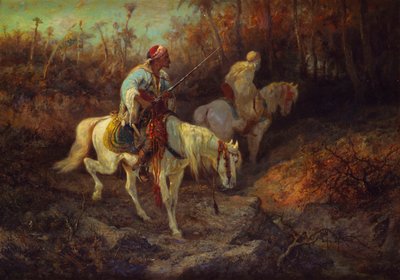 森の端にあるアラブの騎手 作： Adolf Schreyer