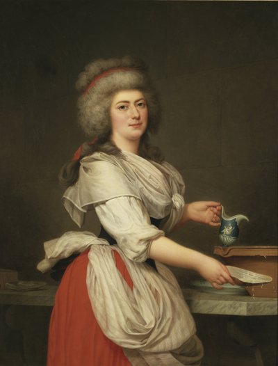 Adelaide Augie (ou Auguier), femme de chambre de la reine en laitiere au Trianon - 王妃マリー・アントワネットの友人で、トリアノンの乳母としてのマダム・アデライド・オーギー、Wertmuller, Adolf Ulrik (1751-1811)作。油彩・キャンバス 作： Adolf Ulrich Wertmuller