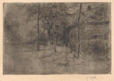 かやぶき屋根の農家 作： Adolf le Comte (signed by artist)