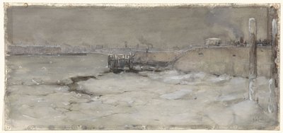 ロッテルダムのマース川で氷を砕く 作： Adolf le Comte