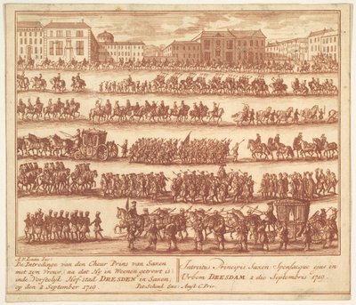 1719年9月2日、ザクセン王子と妻がドレスデンに登場。 1700-1755。 作： Adolf van der Laan