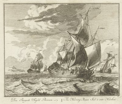 ニシンのチューブが帰路につく、1725 年頃 Den Buysch Seyld Binnen / The Herring Busse Sail