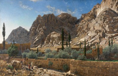 シナイ山の聖カタリナ修道院（キャンバスに油彩） 作： Adolf von Meckel