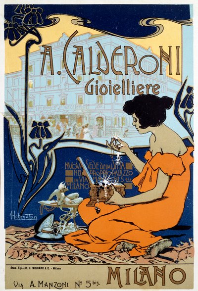 ミラノの宝飾店「カルデローニ」の広告ポスター、1920年頃 作： Adolfo Hohenstein