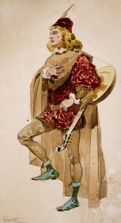 ザネットのためのアドルフォ・ホーエンシュタイン（1854-1928）による衣装スケッチ、ピエトロ・マスカーニ（1863-1945）によるオペラ 作： Adolfo Hohenstein