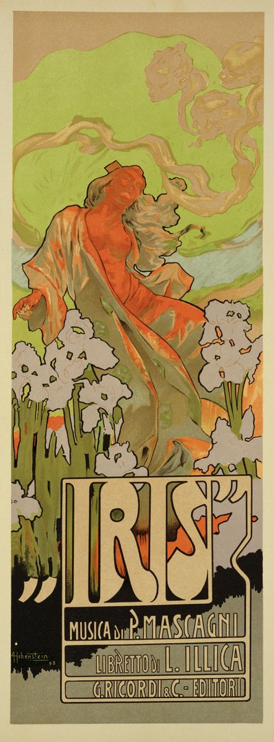 オペラ「アイリス」の楽譜とLibrettoのカバー、1898 作： Adolfo Hohenstein