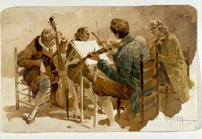 4人の音楽家 3人のヴァイオリニストと1人のチェリストAdolfo Hohenstein (1854-1928)のポスター Dim.293x454 cm 個人蔵 作： Adolfo Hohenstein