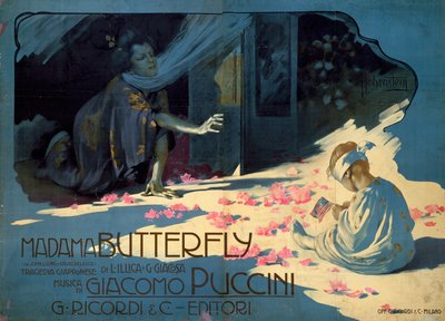 ジャコモ・プッチーニ作のオペラ「蝶々夫人」のポスター 作： Adolfo Hohenstein