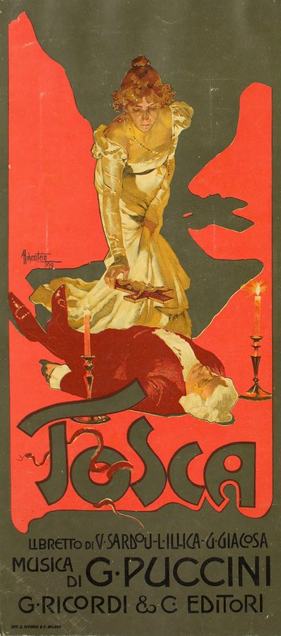 G. プッチーニによるオペラ トスカのポスター、1899 年。 作： Adolfo Hohenstein