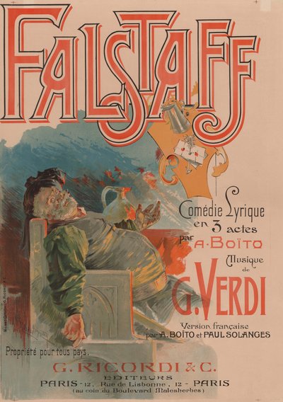 ジュゼッペ・ヴェルディのオペラ『ファルスタッフ』のポスター、1894年。 作： Adolfo Hohenstein