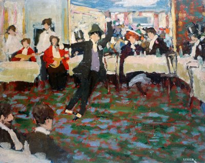 モーリス・シュヴァリエ、アドルフォ・レヴィエ（1873-1953）作、厚紙に油彩、49x60cm。イタリア、20世紀。 作： Adolfo Levier