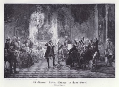 プロイセン、ポツダム、サンスーシ宮殿でのフルート演奏会（エングレービング 作： Adolph Friedrich Erdmann von (after) Menzel