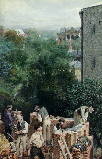 建築現場の煉瓦工、1875年 作： Adolph Menzel