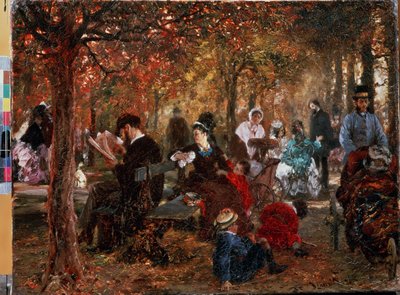 ""Dans le jardin du Luxembourg a Paris"" (リュクサンブール公園内) アドルフ・フリードリッヒ・フォン・メンツェル (1815-1905) の絵画 作： Adolph Menzel
