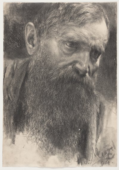 半分横顔のひげを生やした男の頭 作： Adolph Menzel