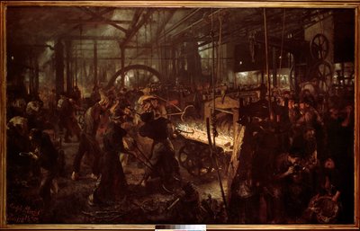 冶金学の話「アドルフ・メンツェル（1815-1905）の絵画「圧延機、鍛冶屋の仕事 作： Adolph Menzel