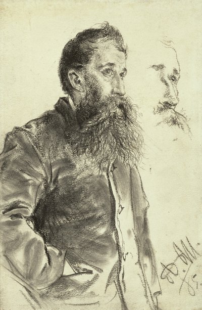 ひげを持つ男、ポケットに手を入れた男の研究、1885 作： Adolph Menzel