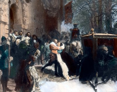 妻ブランデンブルク家のマリア・エレオノーラを迎えるスウェーデン王グスタフ・アドルフ（絵画） 作： Adolph Friedrich Erdmann von Menzel