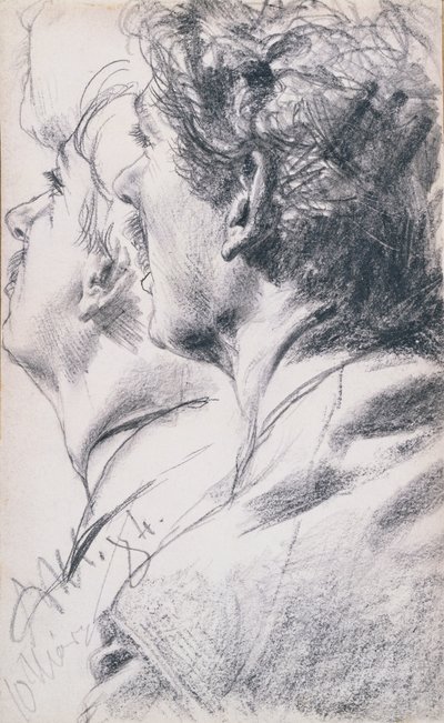 左側の横顔の若い男の頭、1884 作： Adolph Menzel