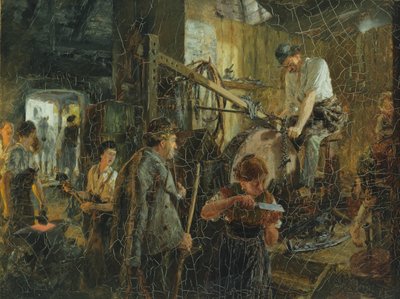 ホフガスタインの鍛冶場でのナイフグラインダー、1881 作： Adolph Menzel
