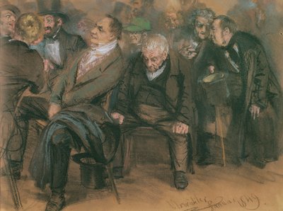 1849年の公開会議におけるブルジョワドイツ人（紙にパステル） 作： Adolph Menzel