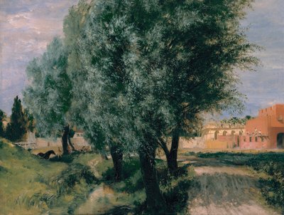柳のある建築現場、1846年 作： Adolph Menzel