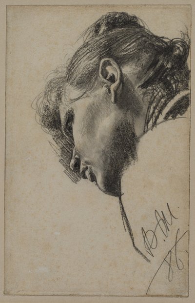 1886年、下から見た若い女性の頭。 作： Adolph Menzel