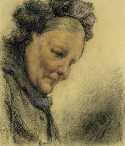 老婦人の頭（クレヨンとパステル紙） 作： Adolph Menzel
