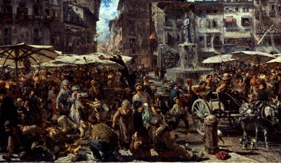 1884年ヴェローナのピアッツァデルベ 作： Adolph Menzel