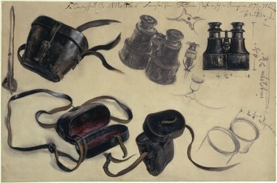 フォン・モルトケ元帥の双眼鏡を基にした研究、ケースおよび詳細、メモ付き 作： Adolph Menzel