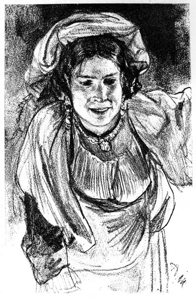 イタリアの少女の研究、c1880-1882。 作： Adolph Menzel