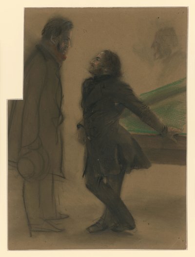 ビリヤード台を囲む二人の男性 作： Adolph Menzel