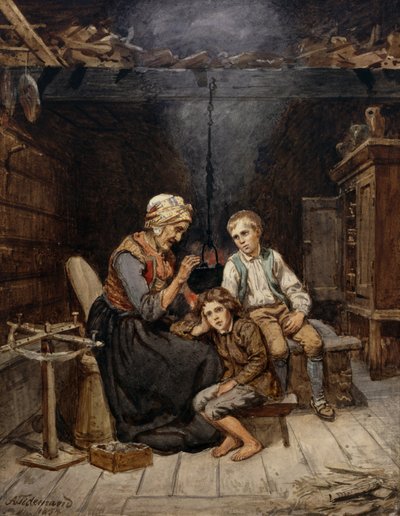 おばあさんはおとぎ話をします 作： Adolph Tidemand