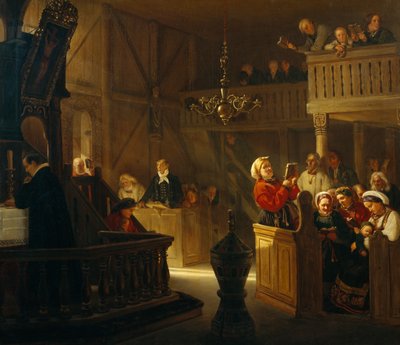ノルウェーの教会での礼拝 作： アドルフ・ティデマンド