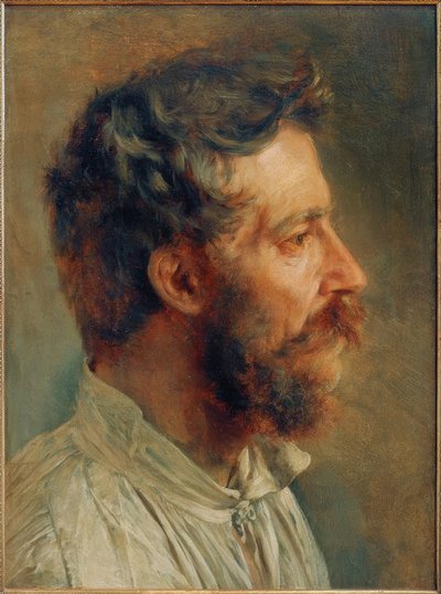 プロファイルのひげを生やした労働者の頭 作： Adolph Menzel