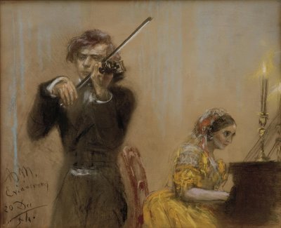 クララシューマンとジョセフヨアヒムが音楽を演奏 作： Adolph Menzel