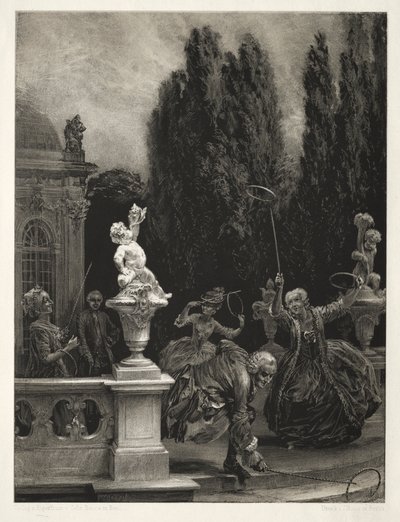 ブラシとスクレーパーを使った石のエッセイ: キャッスル テラスのフープで遊ぶ 作： Adolph Menzel